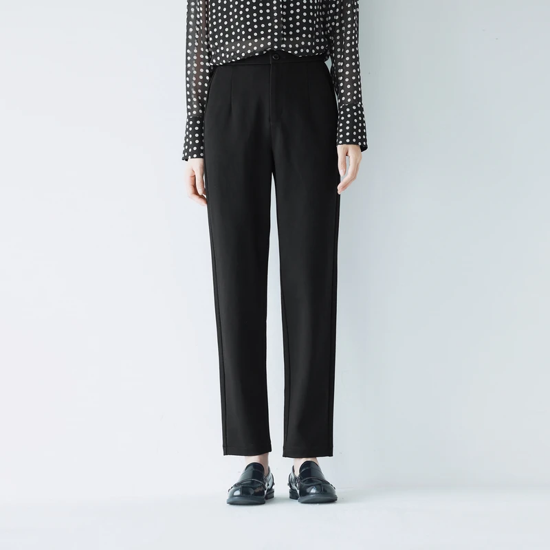 伊芙丽经典职场简约高弹针织面料锥裤春通勤显瘦裤子女1G1951231