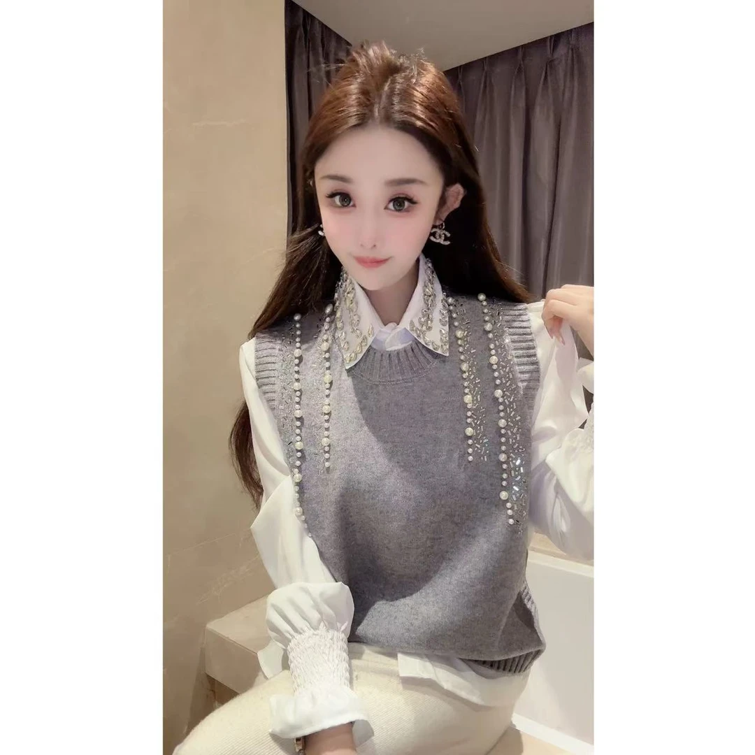 JY&JY橙子大大【美若丁香】重工钉珠烫钻保暖马甲上衣 16063
