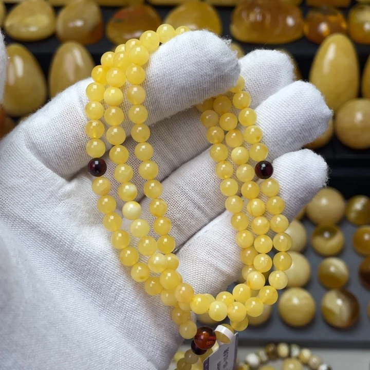 琥珀手链未镶嵌蓓**树108佛珠直径5mm+