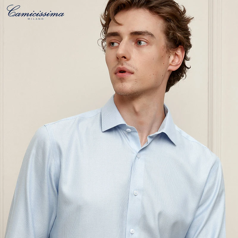 【易去污】恺米切新品男士衬衫 浅灰条纹轻奢商务休闲温莎领