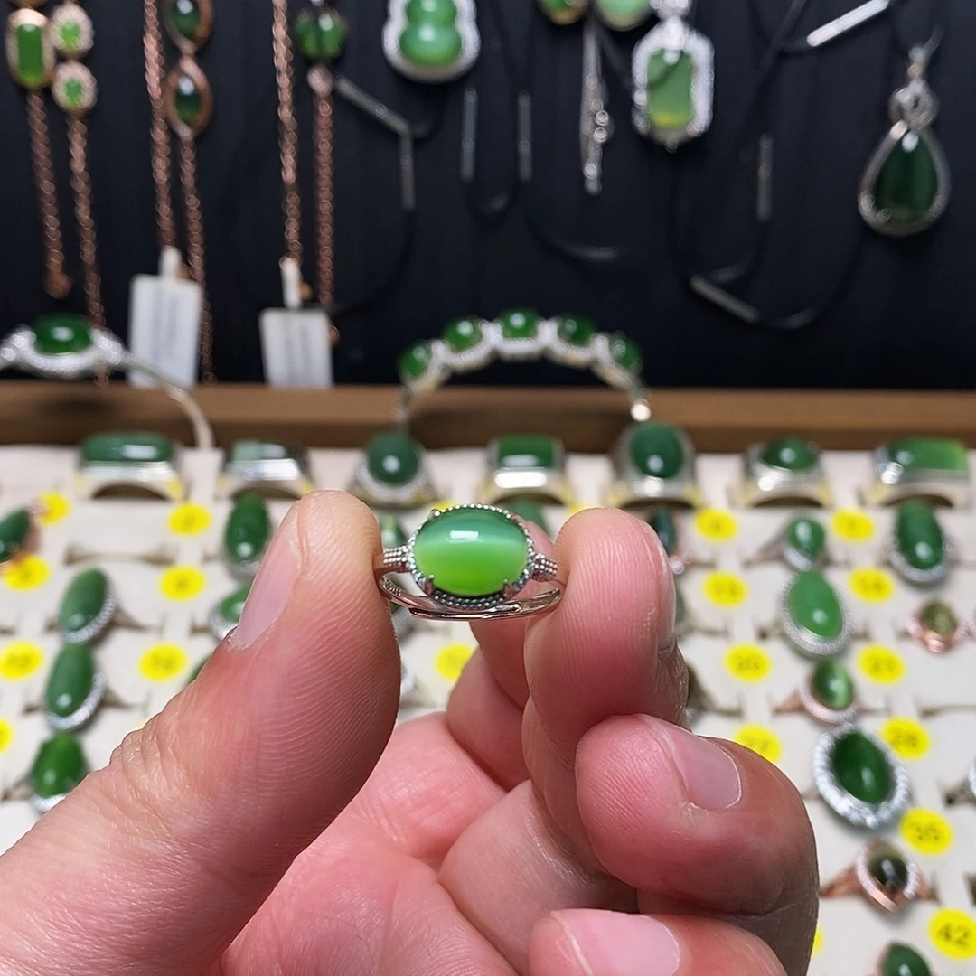 和田玉（碧玉）银S925镶嵌戒指