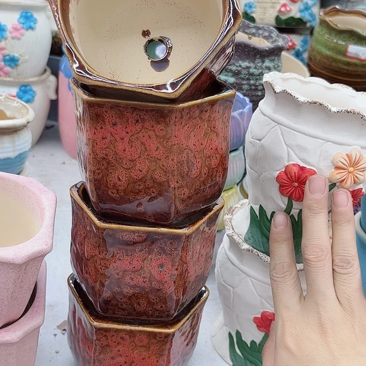 多肉绿植陶瓷花盆9.9包邮，有孔