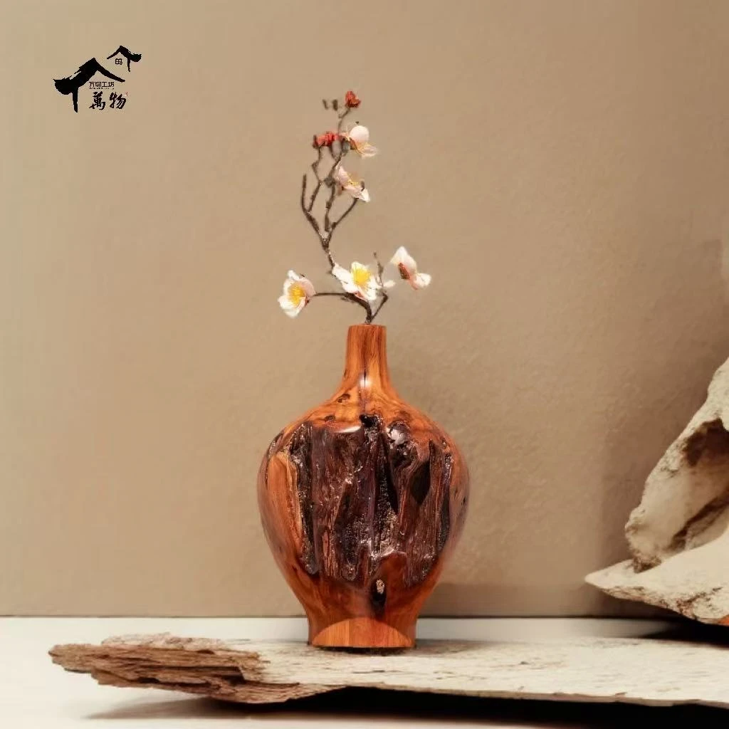 【万物工坊】雷击枣木老料富贵瓶艺术花器空间陈列摆件