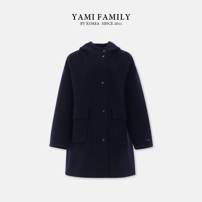 【胡桃夹子】YM 85009 连帽外套显瘦大衣时尚百搭双面羊毛