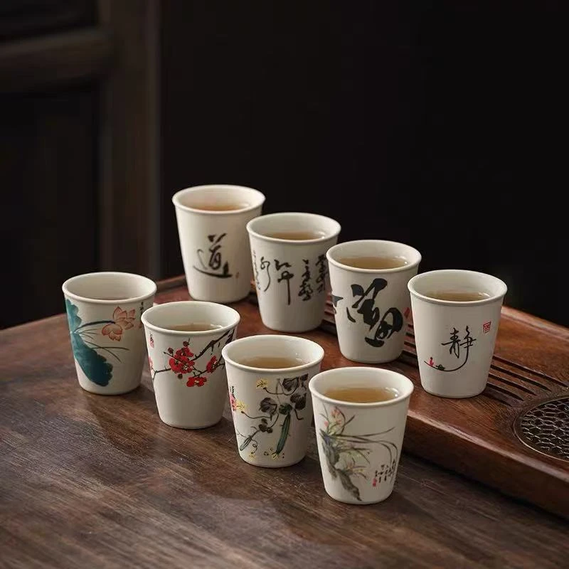 粗陶日式杯8个装-老段泥环保盒（蜻蜓红梅墨兰暖居道静唐诗4270