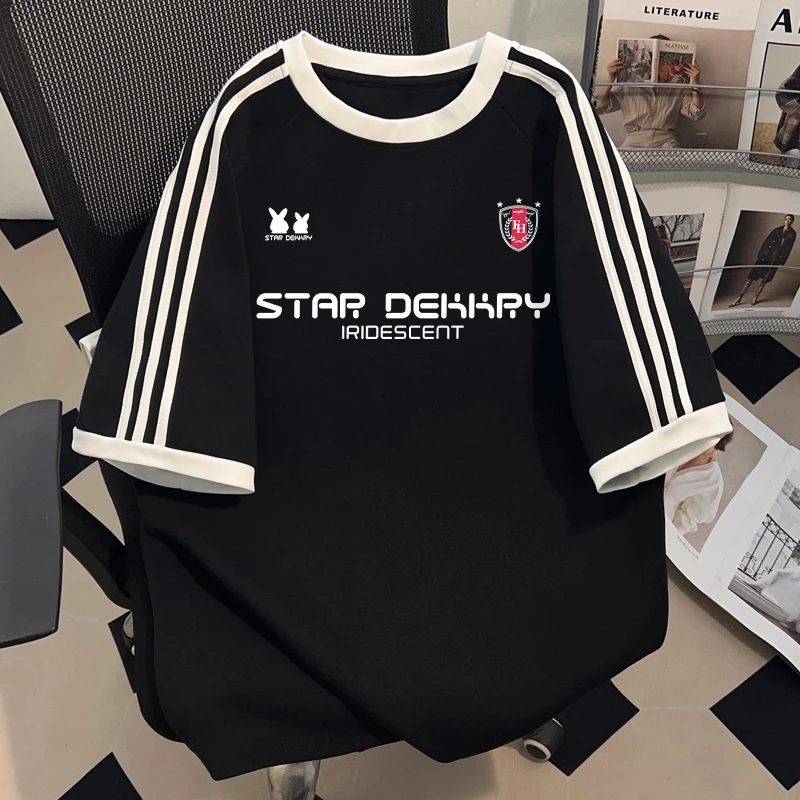 jtrt美式潮牌拼接款圆领短袖t恤男女款夏季百搭个性宽松半袖上衣