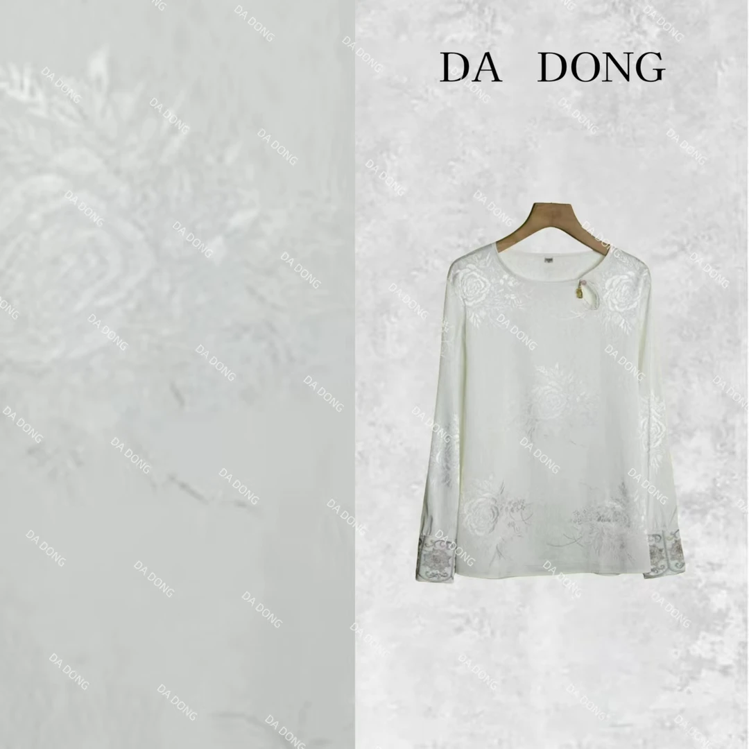 未央--中式国风气质长袖时尚休闲打底圆领提花轻奢百搭衬衫