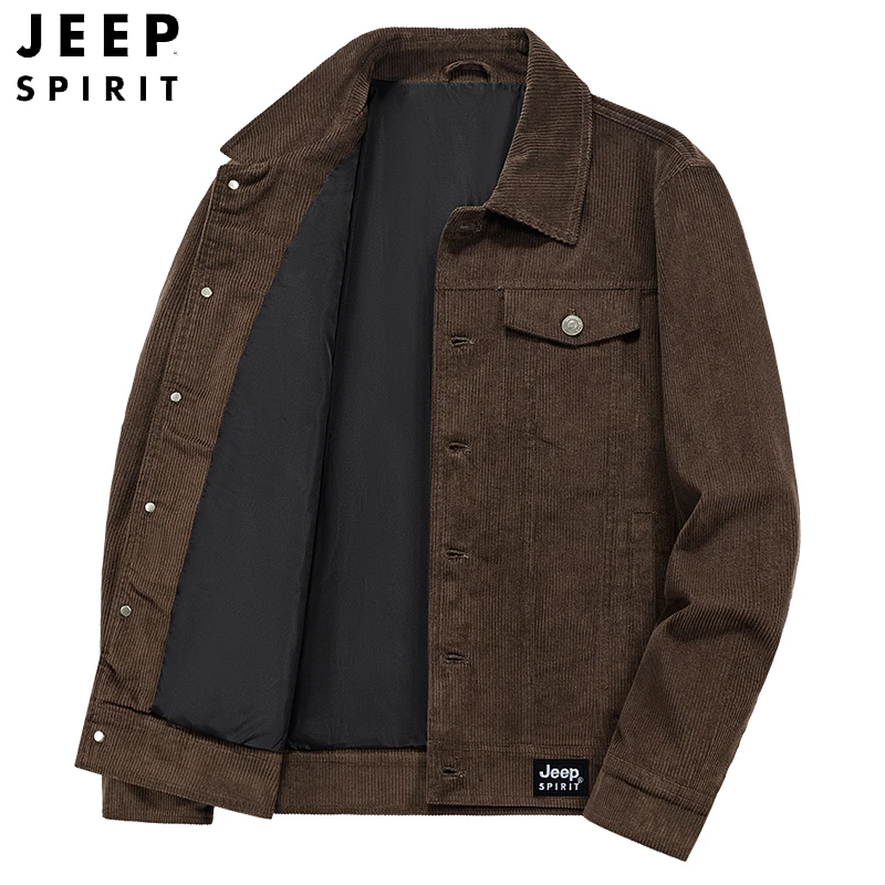 吉普男士秋冬灯芯绒夹克外套简约时尚翻领设计保暖舒适