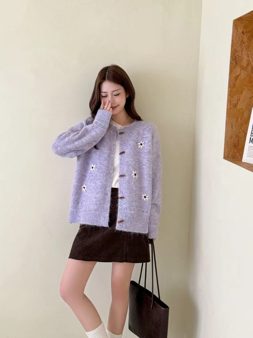 温柔紫慵懒风甜美秋冬针织衫套头女宽松软糯百搭毛衣