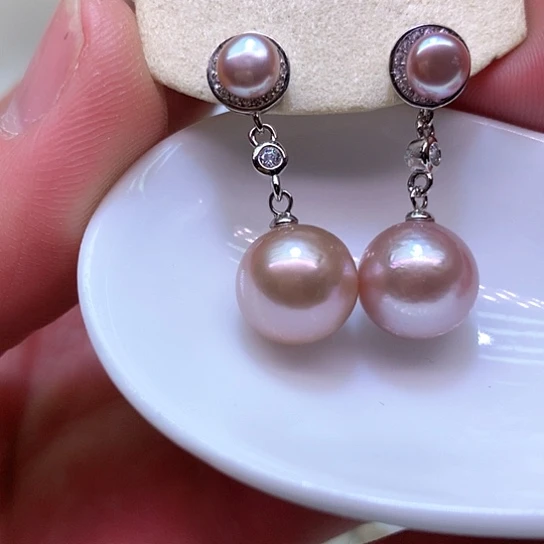 淡水珍珠耳饰银S925镶嵌