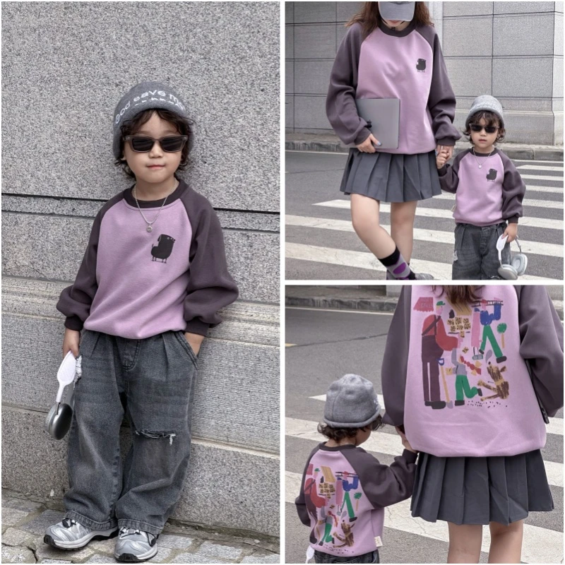 炸街婴儿连体衣亲子装一家三口四口卫衣高端母女母子装男女童装潮