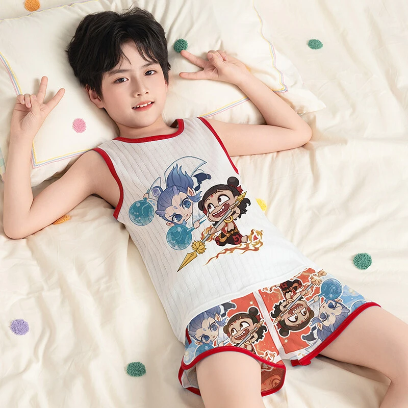 家居服夏款背心套装薄款全棉无袖儿童睡衣纯棉小男孩男童宝宝夏季