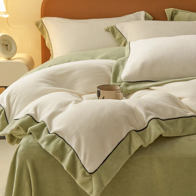 冬季加厚轻奢牛奶绒四件套2025年新款珊瑚绒加绒床单三件套床品