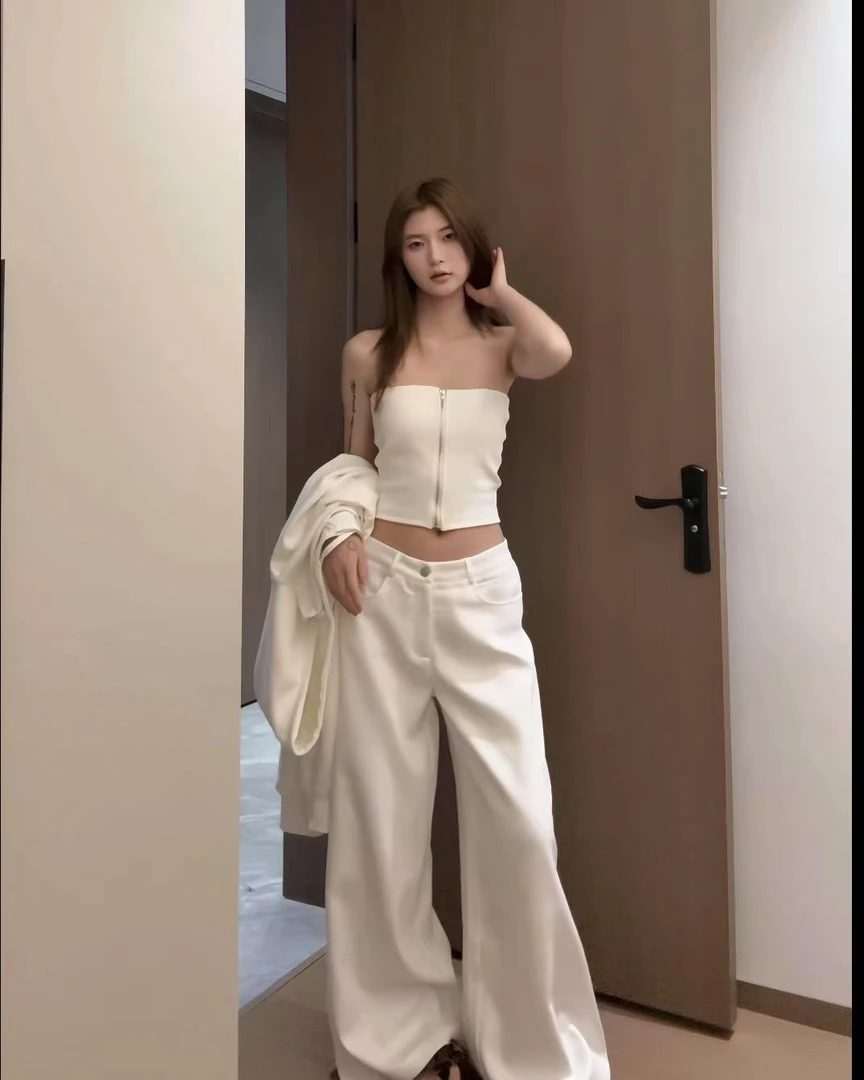 【璐璐自制】春夏新款白色裤子体闲宽松西装裤高腰宽松百搭