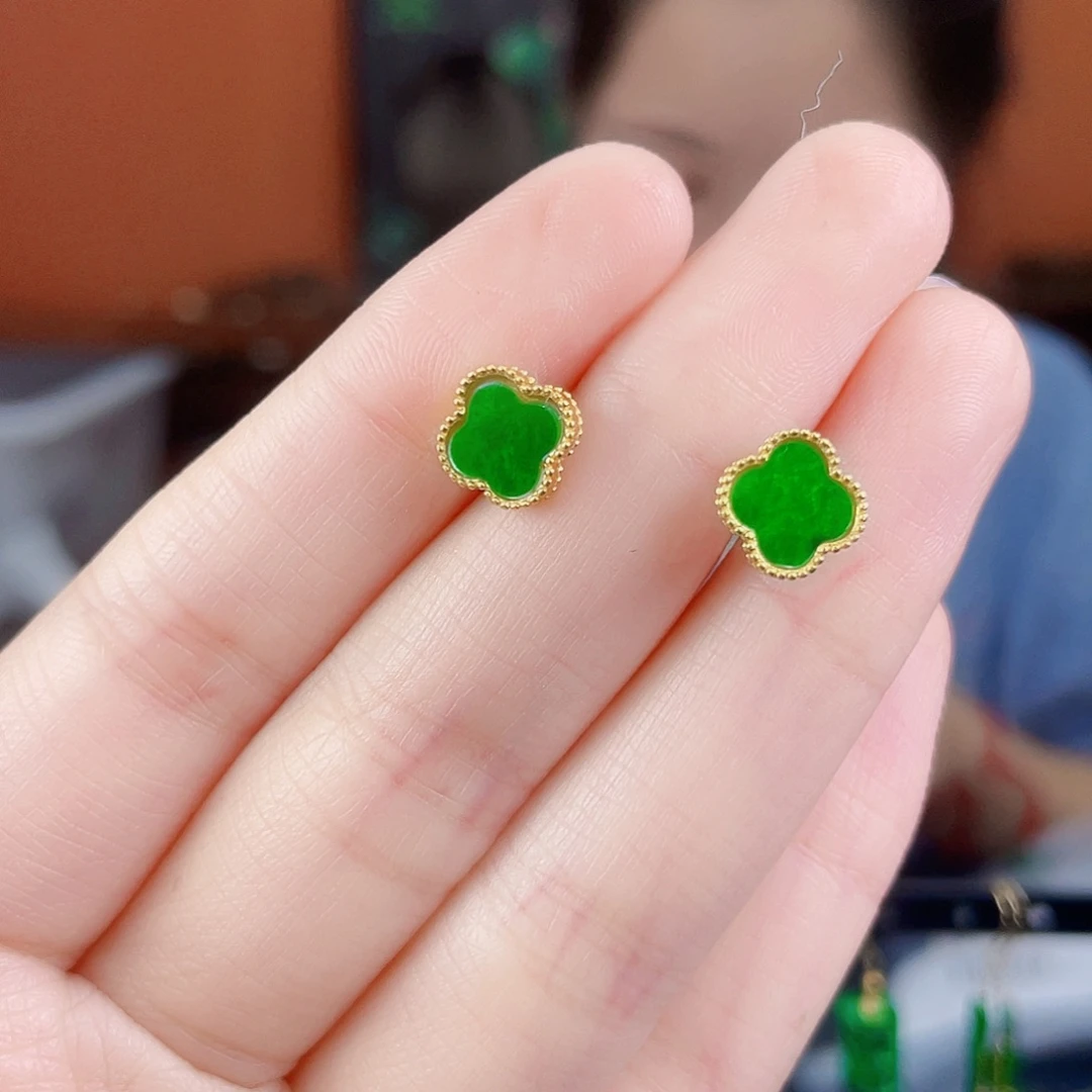 翡翠银S925镶嵌耳饰