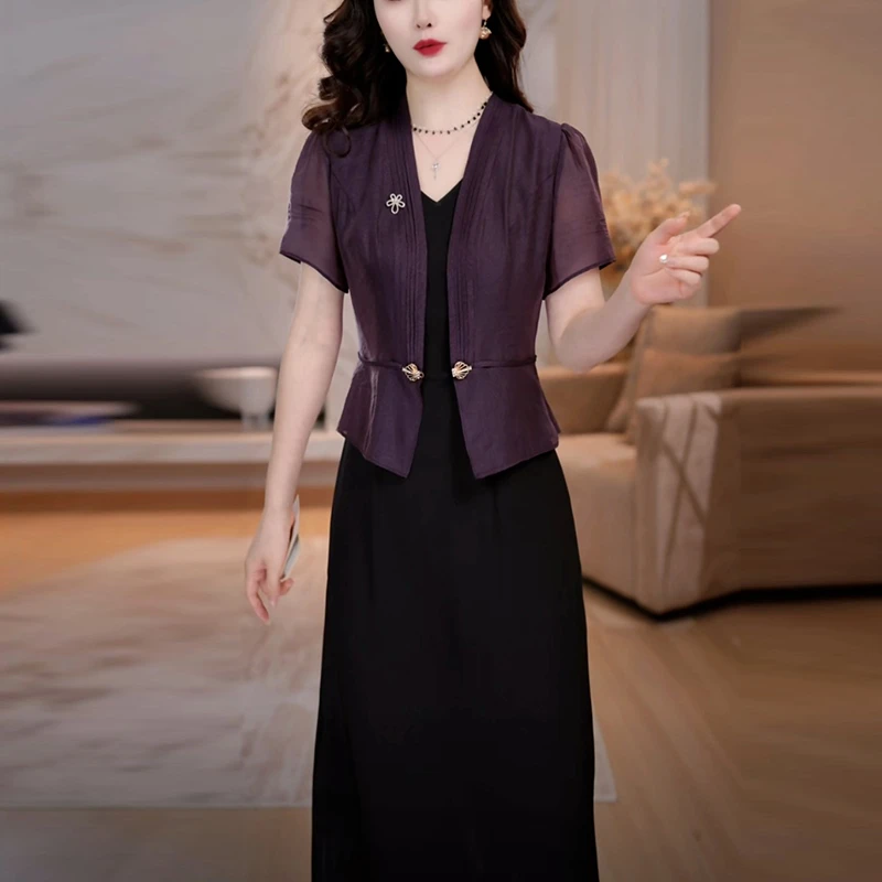 轻奢夏季气质优雅裙子女款爆款2025新款高级感洋气遮肉显瘦连衣裙