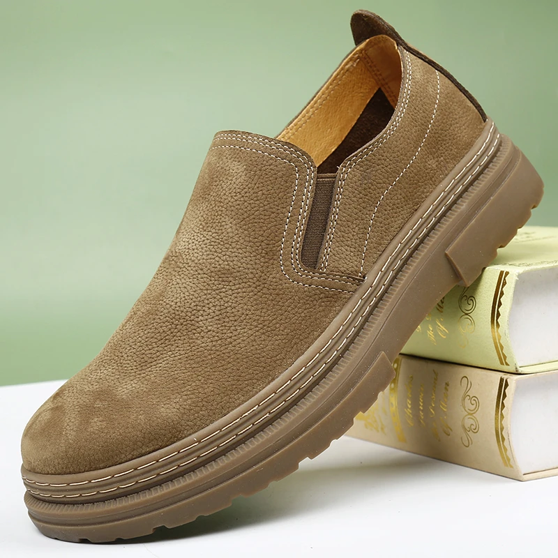 头层牛皮一脚蹬男鞋宽头皮鞋宽脚鞋休闲皮鞋男夏季透气软底真皮鞋