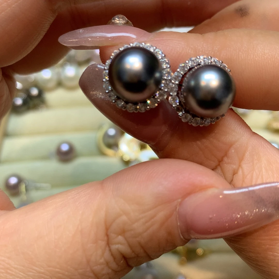 海水珍珠耳饰银S925镶嵌