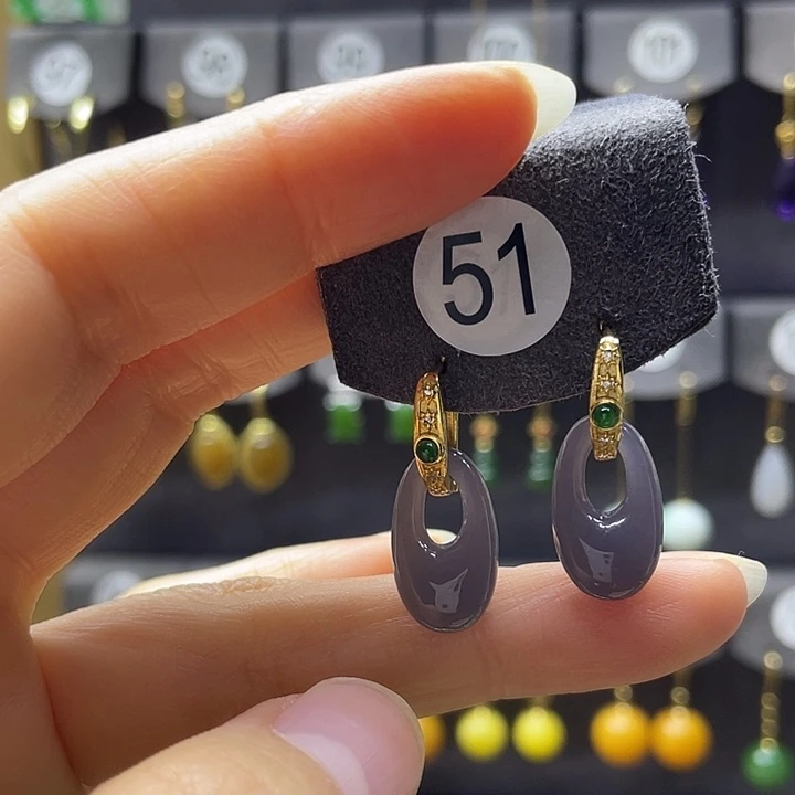 和田玉银S925镶嵌耳饰