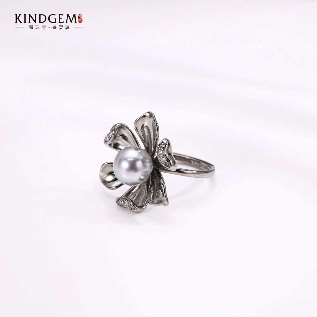 925银戒指 复古气质银灰色珠珠时尚开口戒指 CJ30XMRS-21558