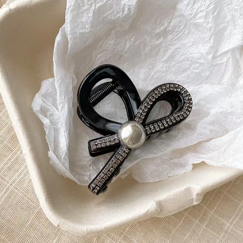 韩版星河高级灰水钻蝴蝶结抓夹女发夹水晶大号发抓半抓发饰 2256