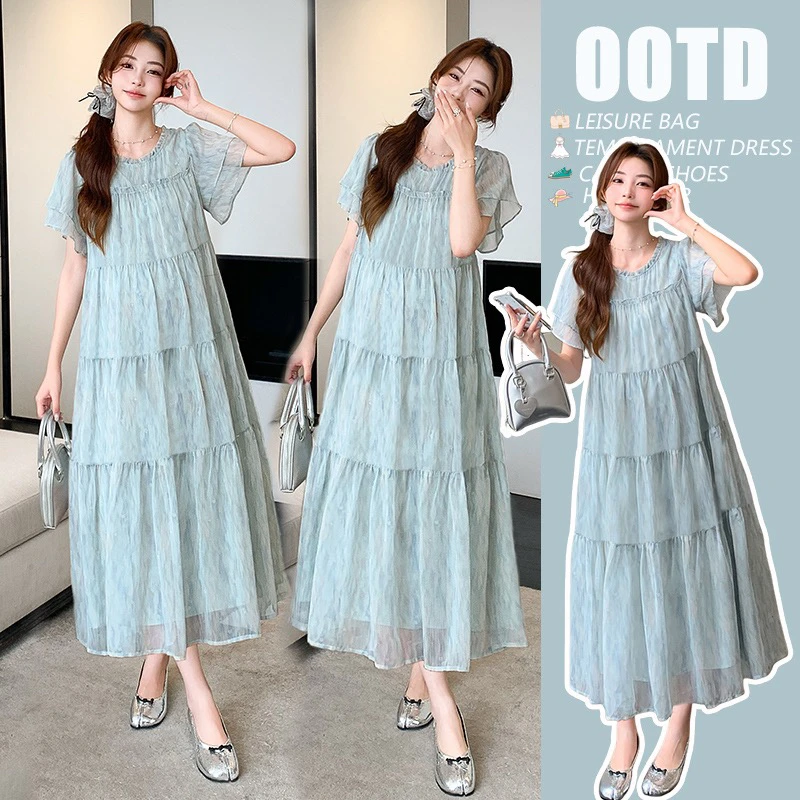 2025孕妇夏季温柔显白蛋糕宽松韩版裙子清凉舒适垂感连衣裙大码