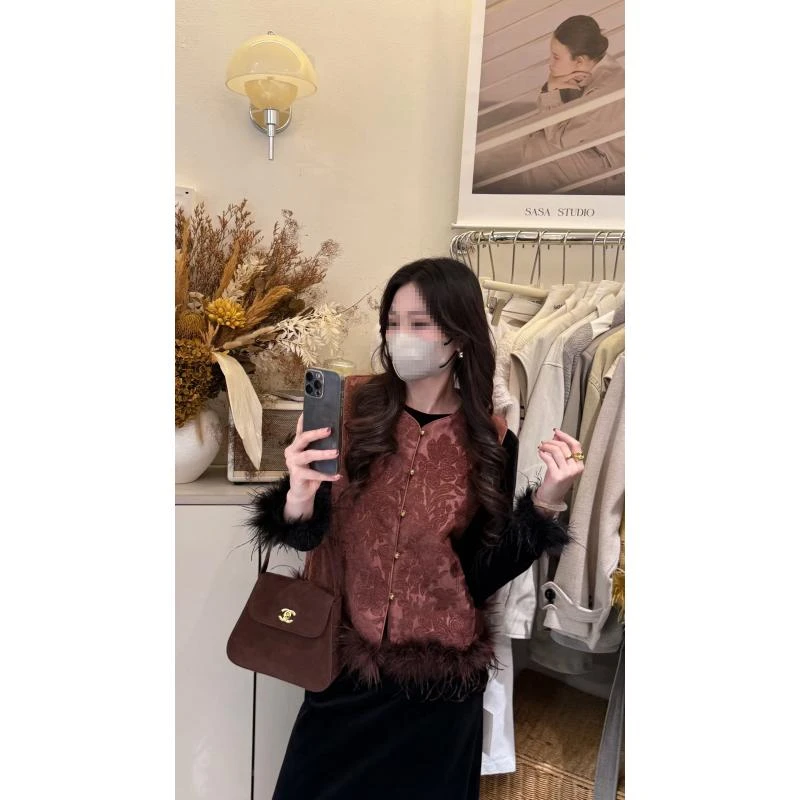 2025秋冬新款新中式国风马甲女毛毛下摆无袖百搭气质马夹女坎肩