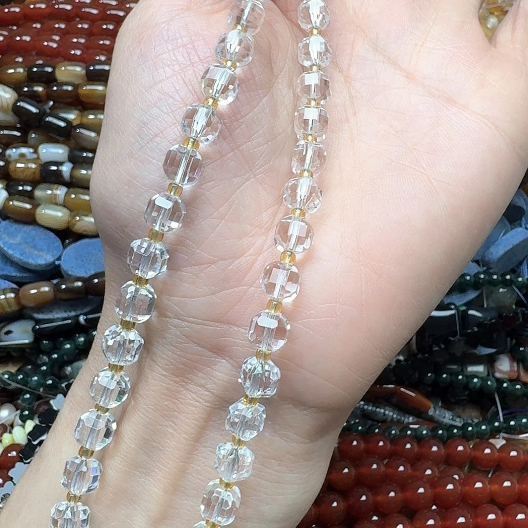 玛瑙/玉髓未镶嵌珠宝半成品一条7mm白水晶方糖