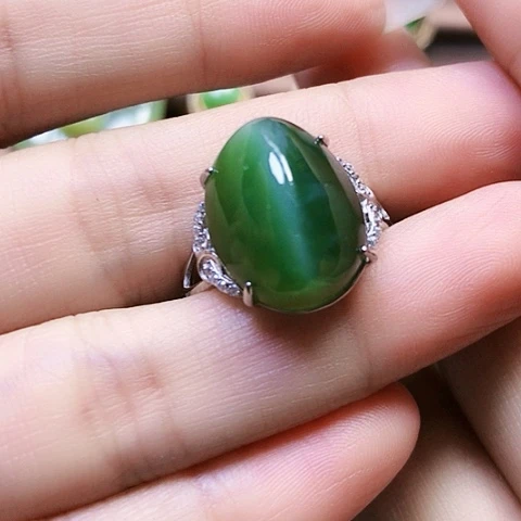 和田玉戒指银S925镶嵌