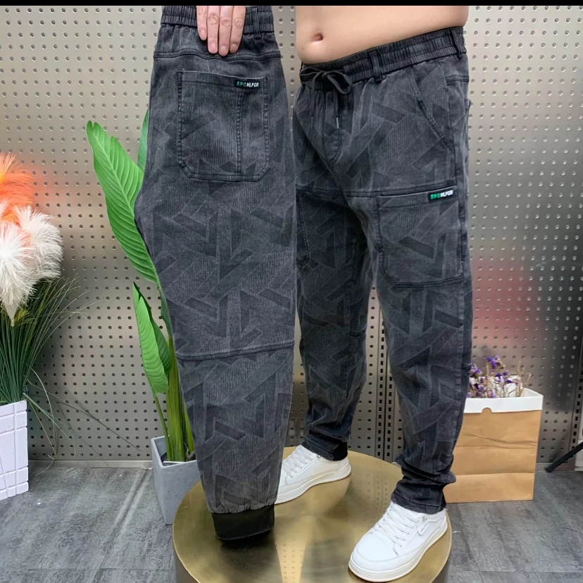 8130秋冬男士弹力舒适潮流时尚百搭六兜暗花牛仔老爹小脚裤