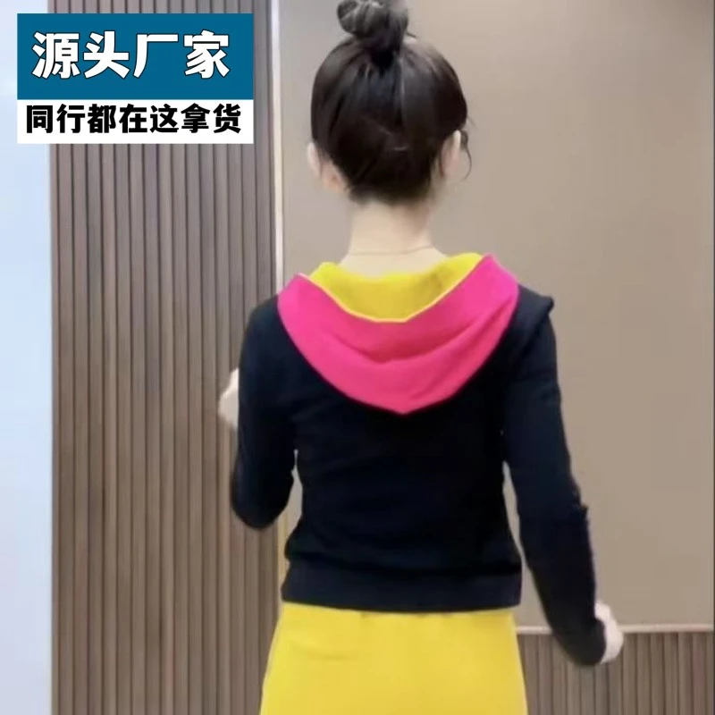 梵乐芬复古连帽撞色长袖卫衣女秋冬设计感显瘦百搭气质女神ins加