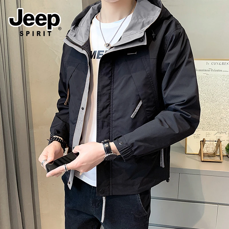 JEEPSPIRIT夹克男新款秋冬季连帽潮流男痞帅冲锋衣服高级感外套男