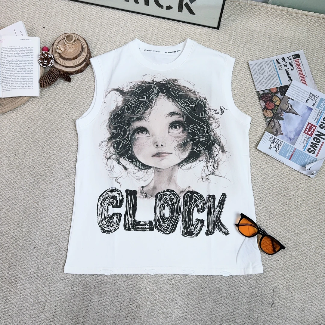 2025春季新款韩版休闲宽松卡通印花背心9478