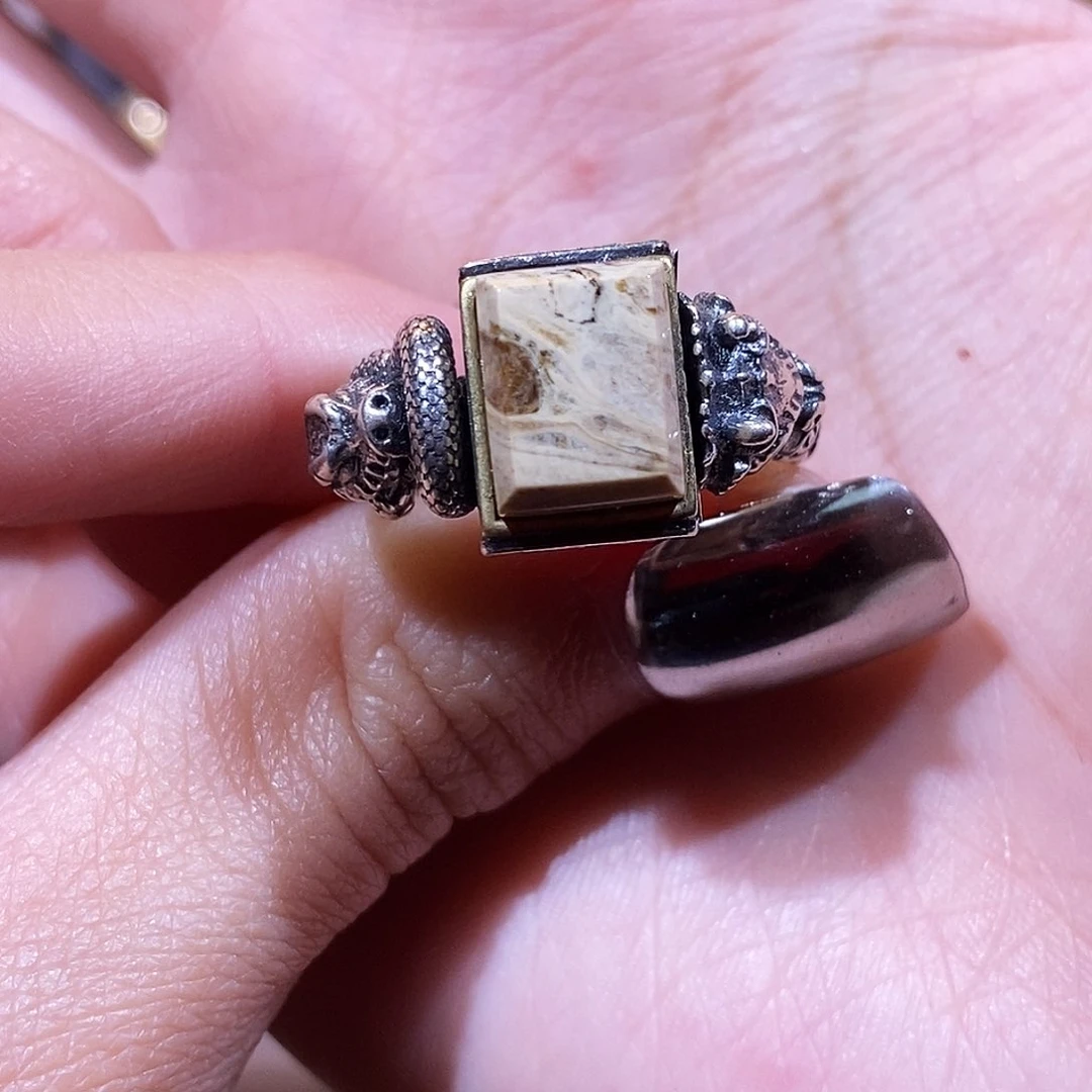 琥珀银S925镶嵌戒指戒指