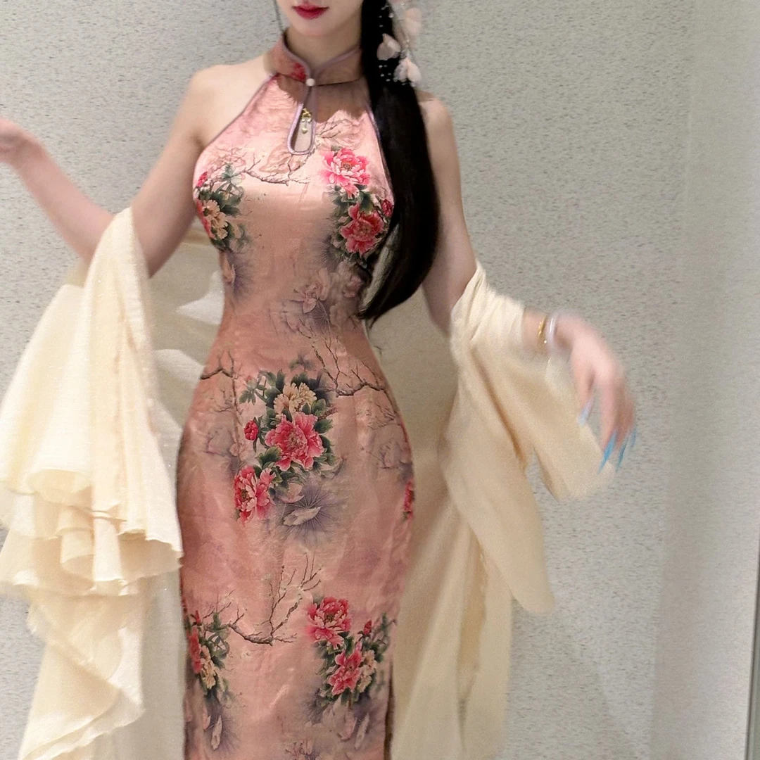 LHMknk1画报夫人原创自制夏季显瘦改良新中式国风女装旗袍 花香王