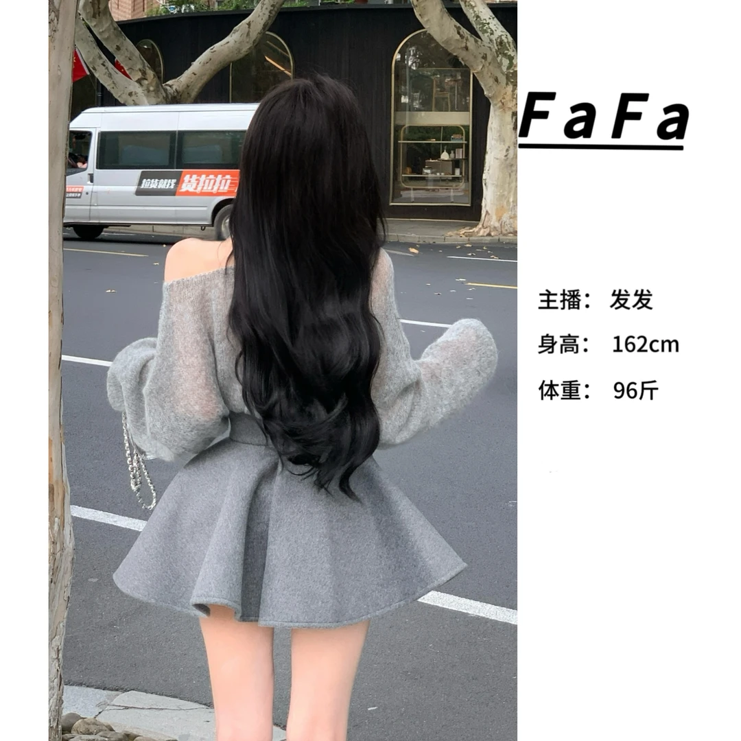 FaFa●【暮色恋人】毛衣预Q4MY3138A长袖网红针织时尚休闲灰色圆领女