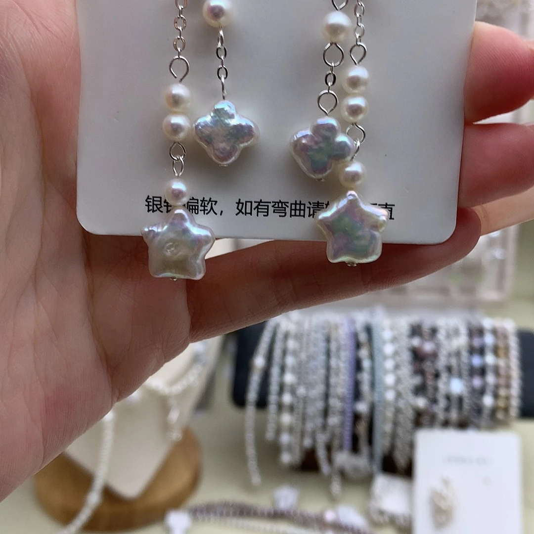 淡水珍珠银S925镶嵌耳饰