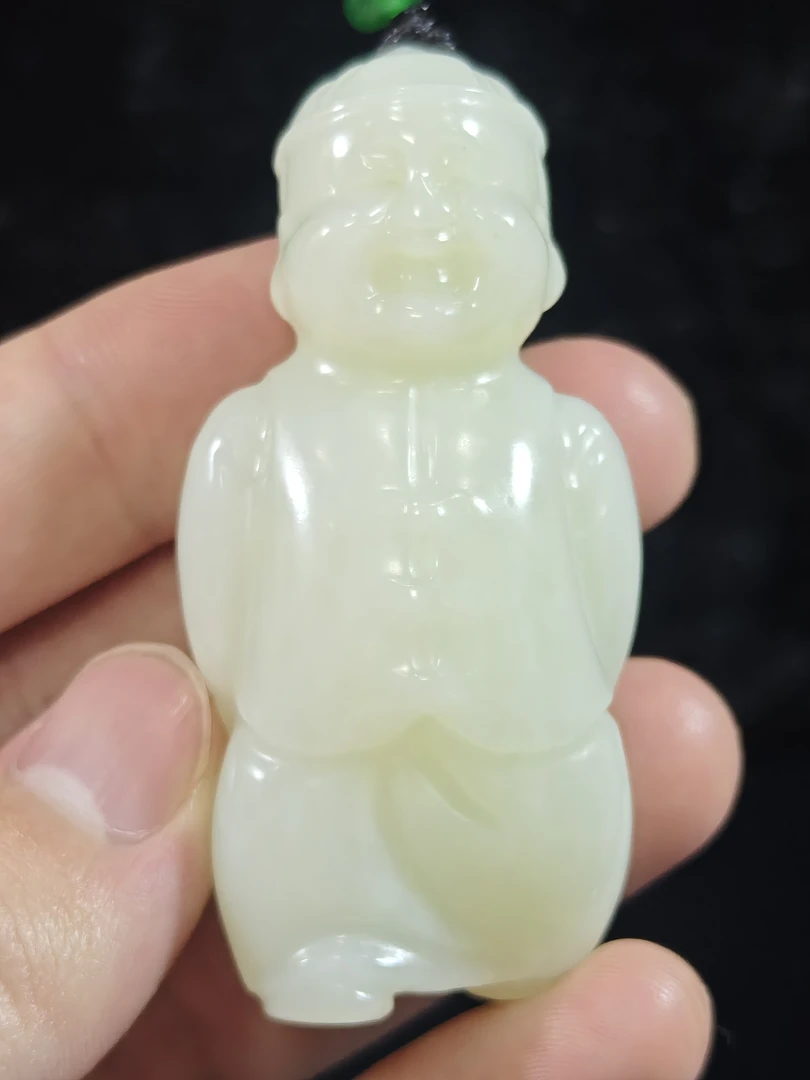 旧藏天然和田玉笑口常开手把件挂件59克61*30*20mm