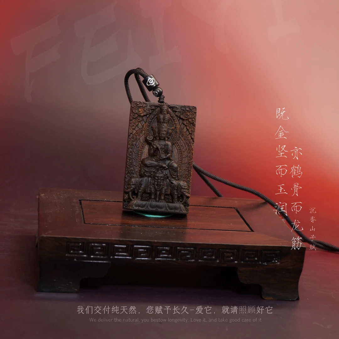 J57文莱黑奇楠树心奇韵吊牌-普贤延命菩萨33.7g-NJ121900601175-4