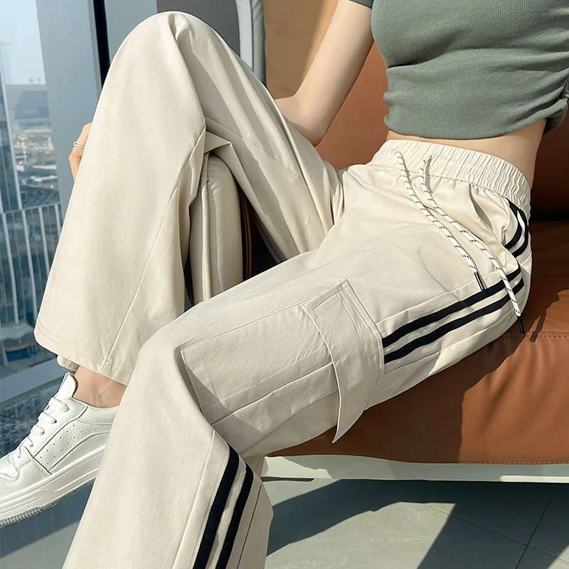 2025新款窄版阔腿裤女工装裤夏季薄款高腰显瘦直筒九分裤垂感休闲