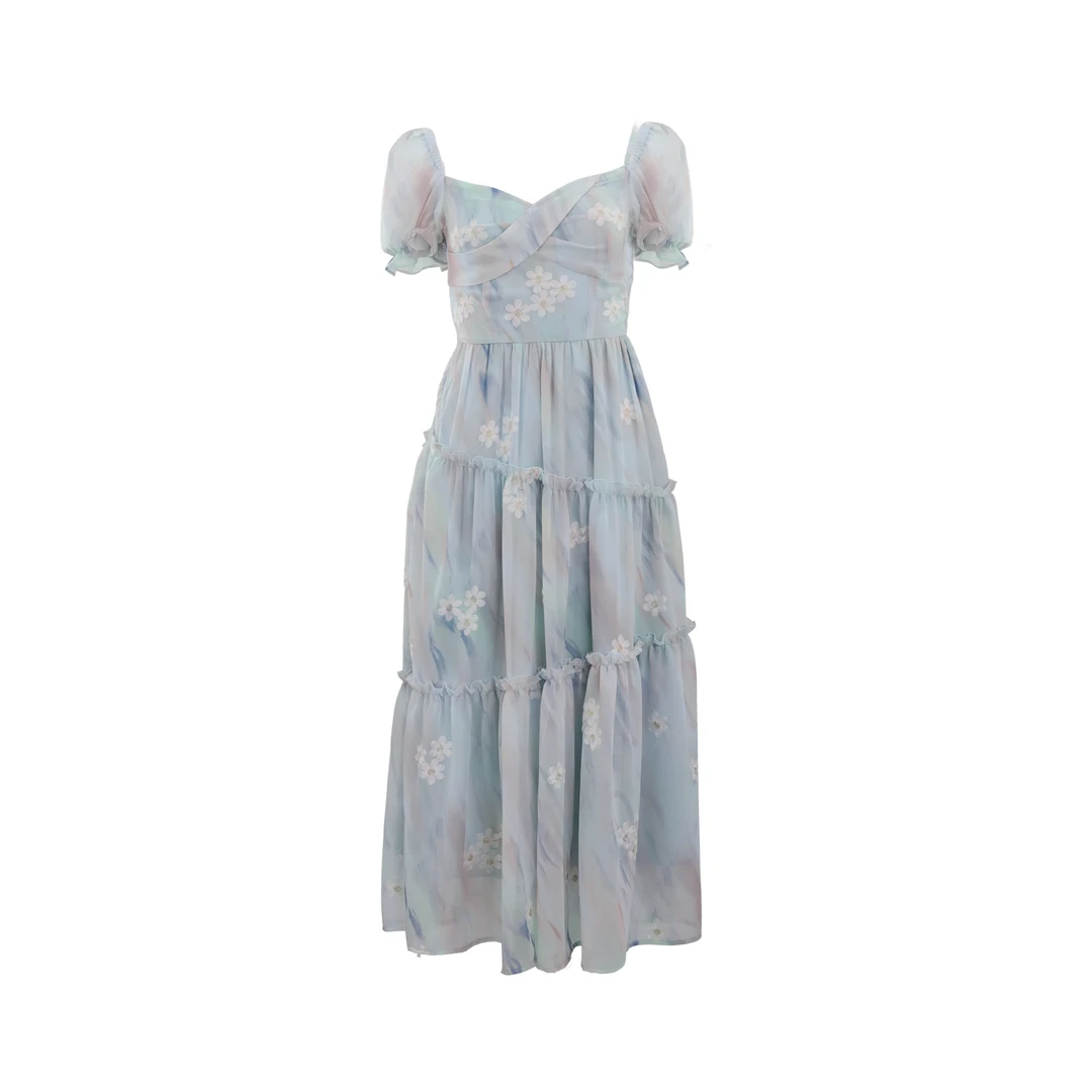 肖夫人  复古法式短袖海边度假连衣裙长裙夏季-Q384