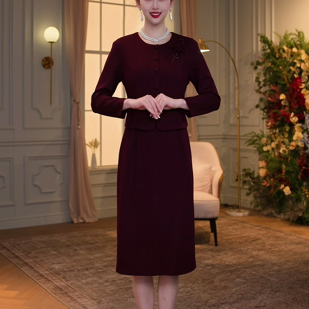 【12.12宠粉福利】83266秋冬季新款安可拉红显瘦假两件女装连衣裙长