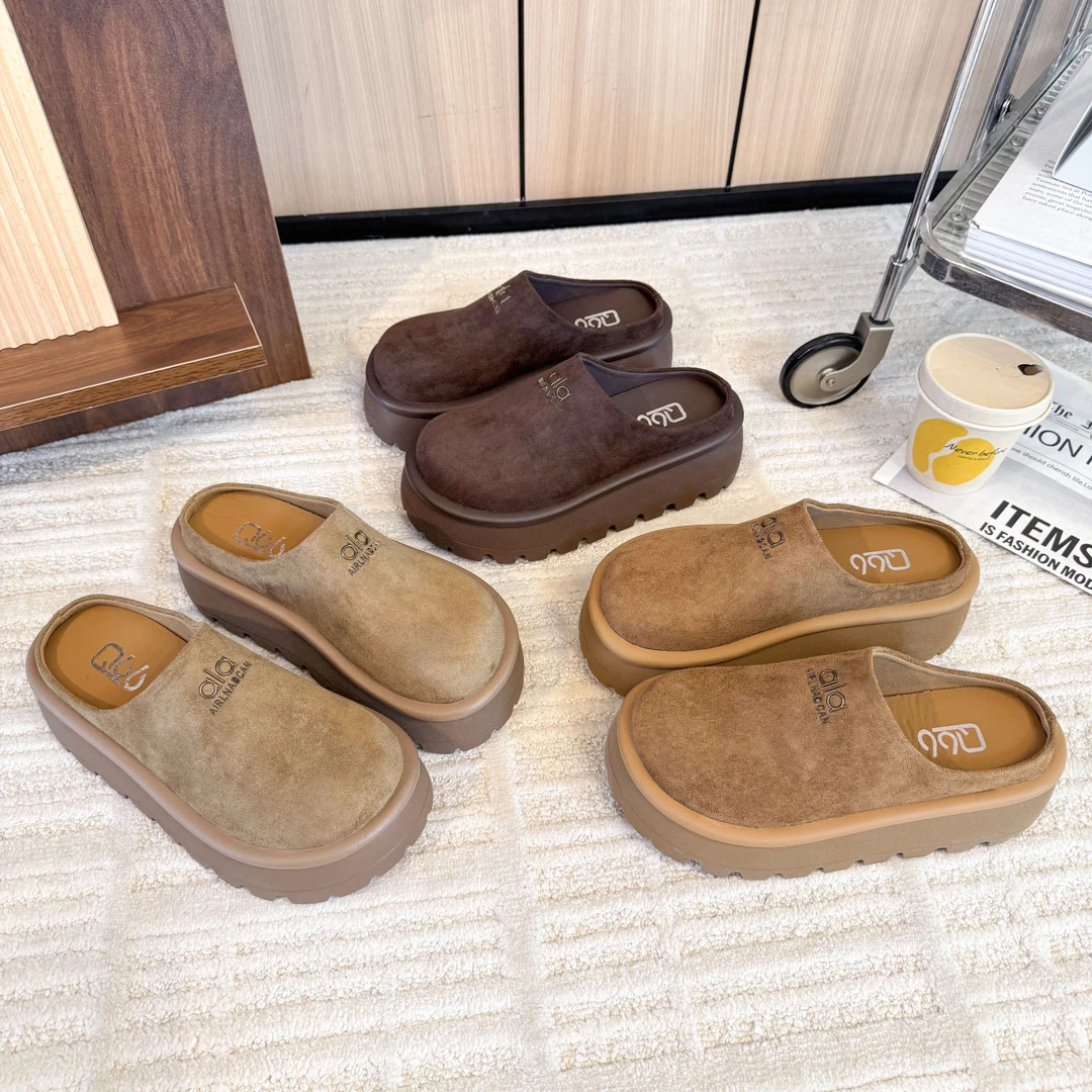 厚底圆头勃肯拖鞋女款秋季新款外穿时尚百搭一脚蹬休闲包头半拖鞋