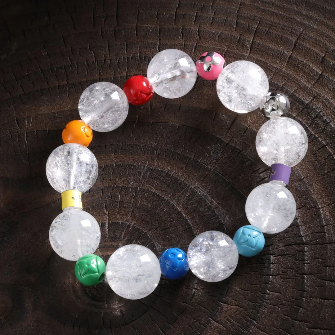 925银手链 S12267 彩虹四叶M豆爆米花白水水圆珠手链