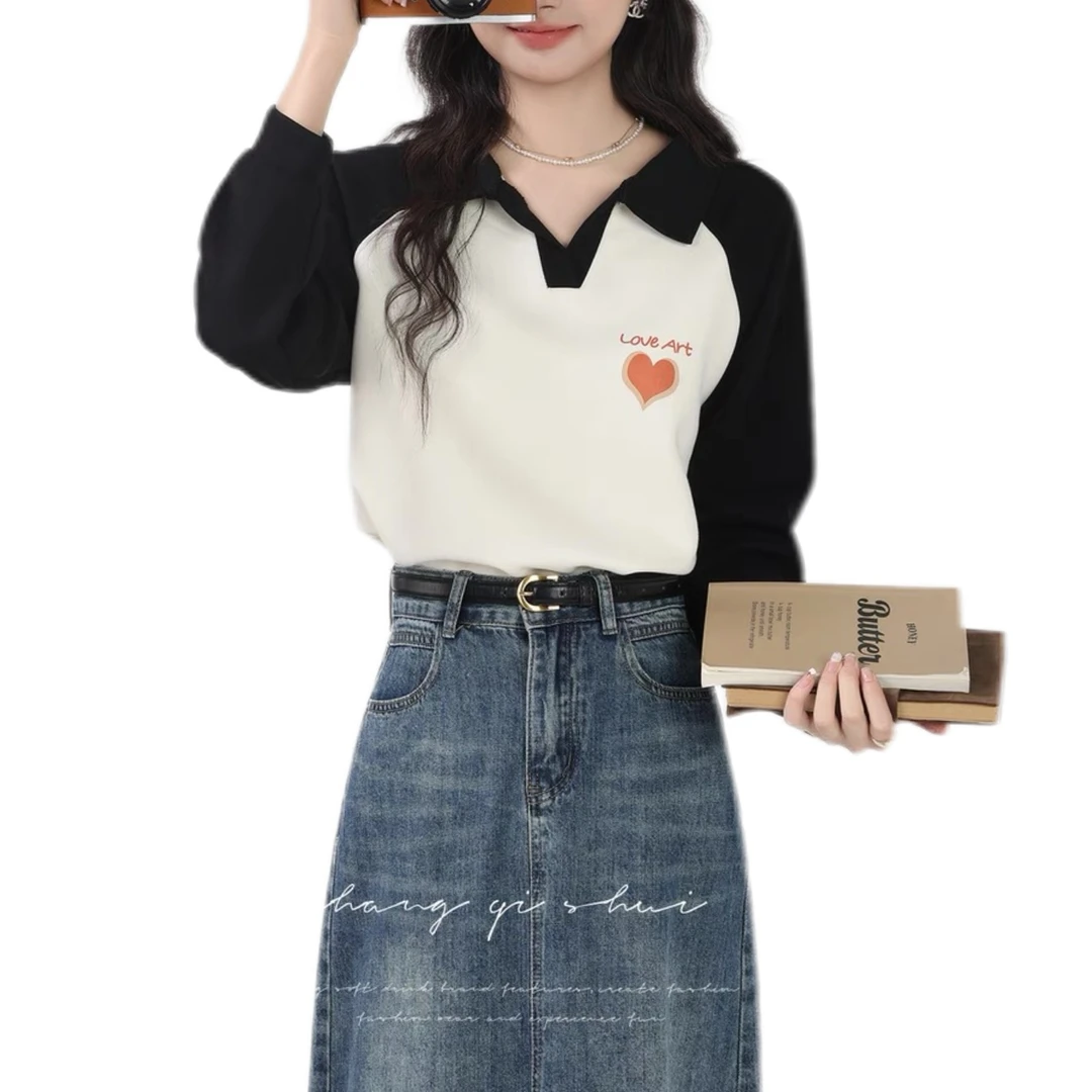 【ZBT直播间】秋季新款polo短款t恤卫衣小众拼接撞色长袖上衣Z11612