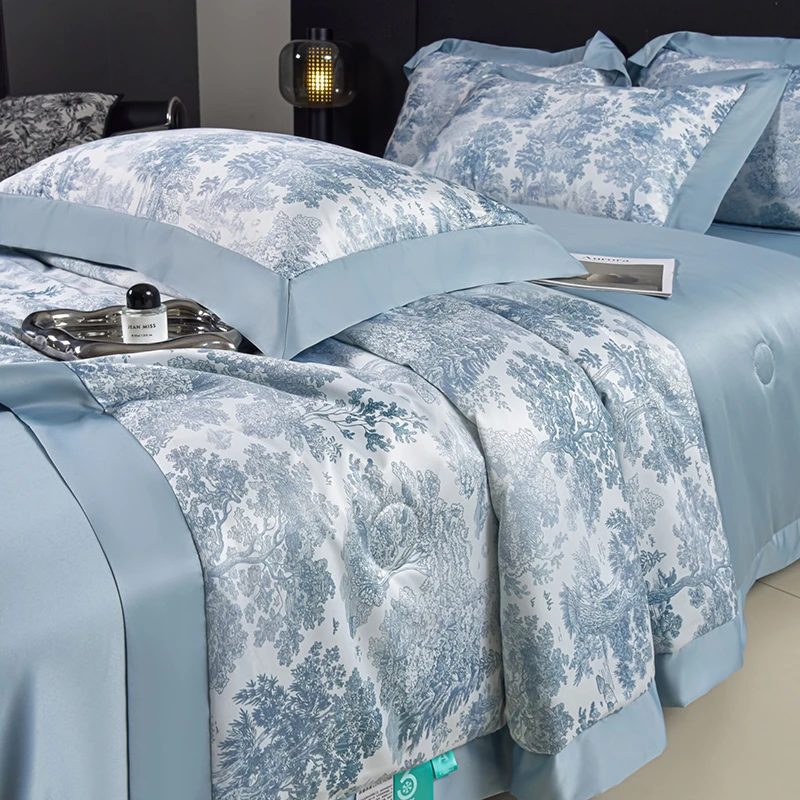 轻奢冰丝夏被四件套夏季薄款夏凉被凉感空调被双人被子丝滑可机洗