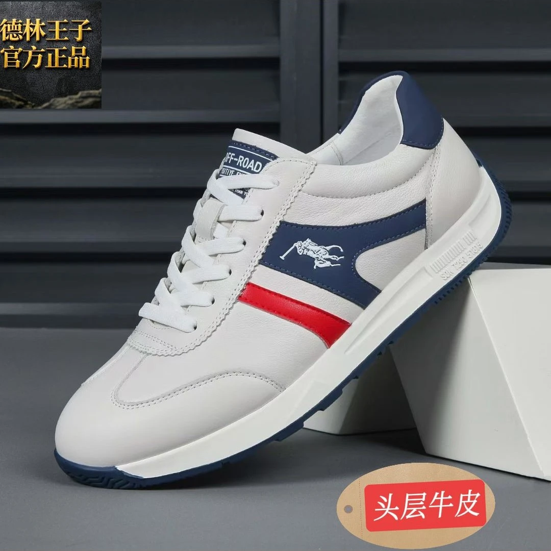 德林王子头层牛皮男士夏季德训鞋平跟软底时尚潮流舒适百搭休闲鞋
