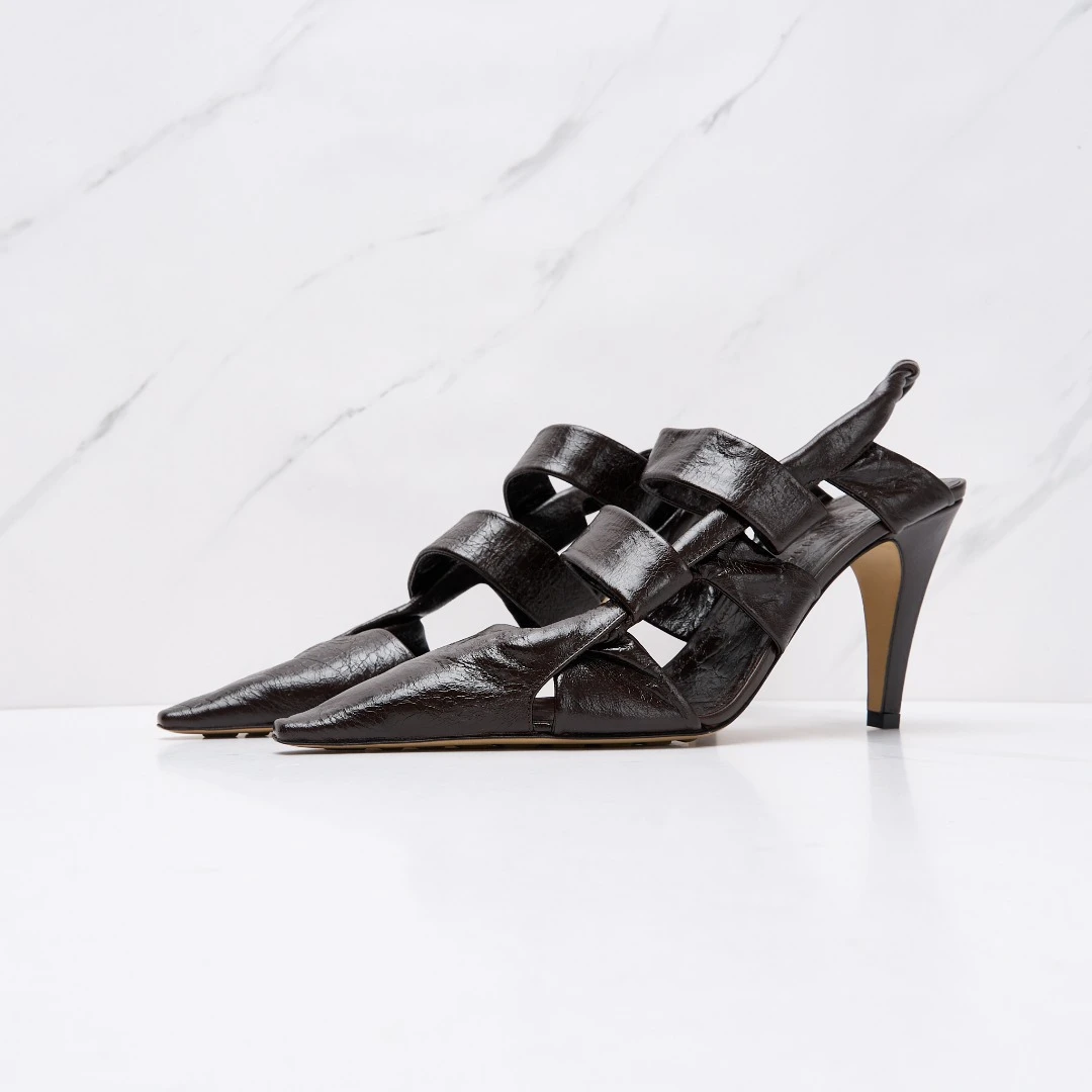 全新未使用/Bottega Veneta女士油蜡皮高跟凉鞋BVGS00195