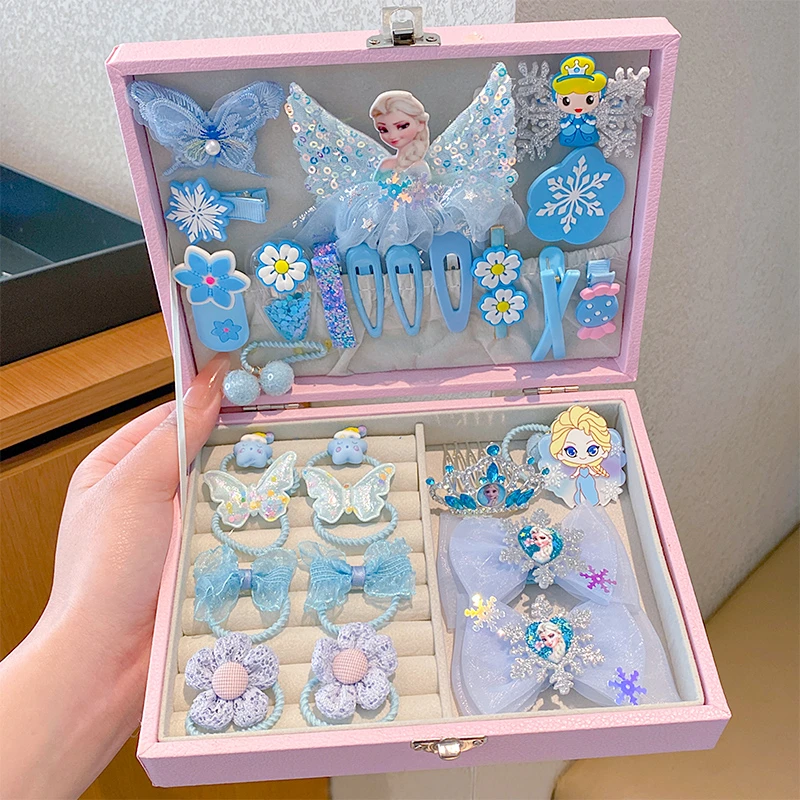 六一儿童节艾莎公主发饰礼盒女童发夹子皮筋蝴蝶发卡头饰首饰礼盒