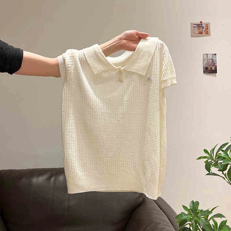2025女夏季新款韩版设计感短袖针织衫宽松T恤Polo领百搭短款上衣